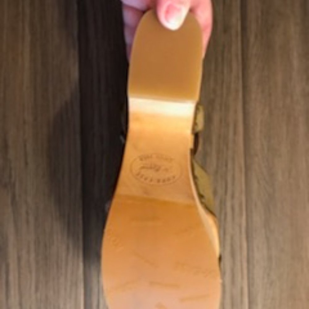 Kork-Ease Olive Green Leather Wedge Sandals - Picture 12 of 13